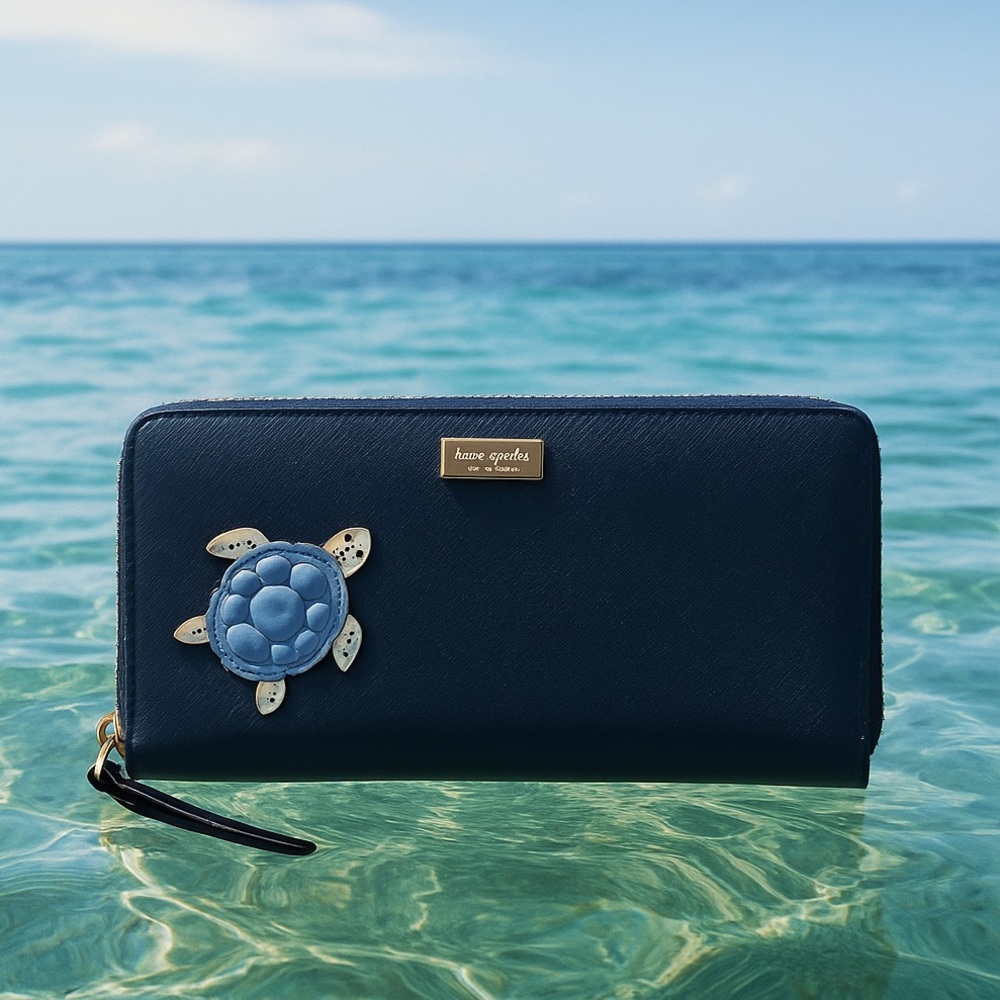 Vintage Kate Spade Dark Blue Wallet with Turtle Detail
